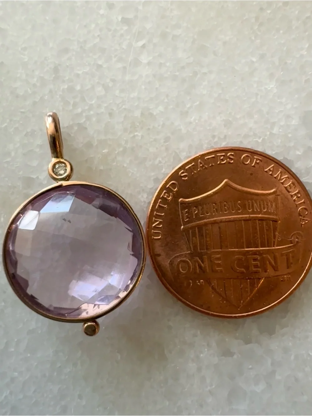 14k Rose Gold Pink Amethyst Diamond Pendant Charm - Picture 4 of 6
